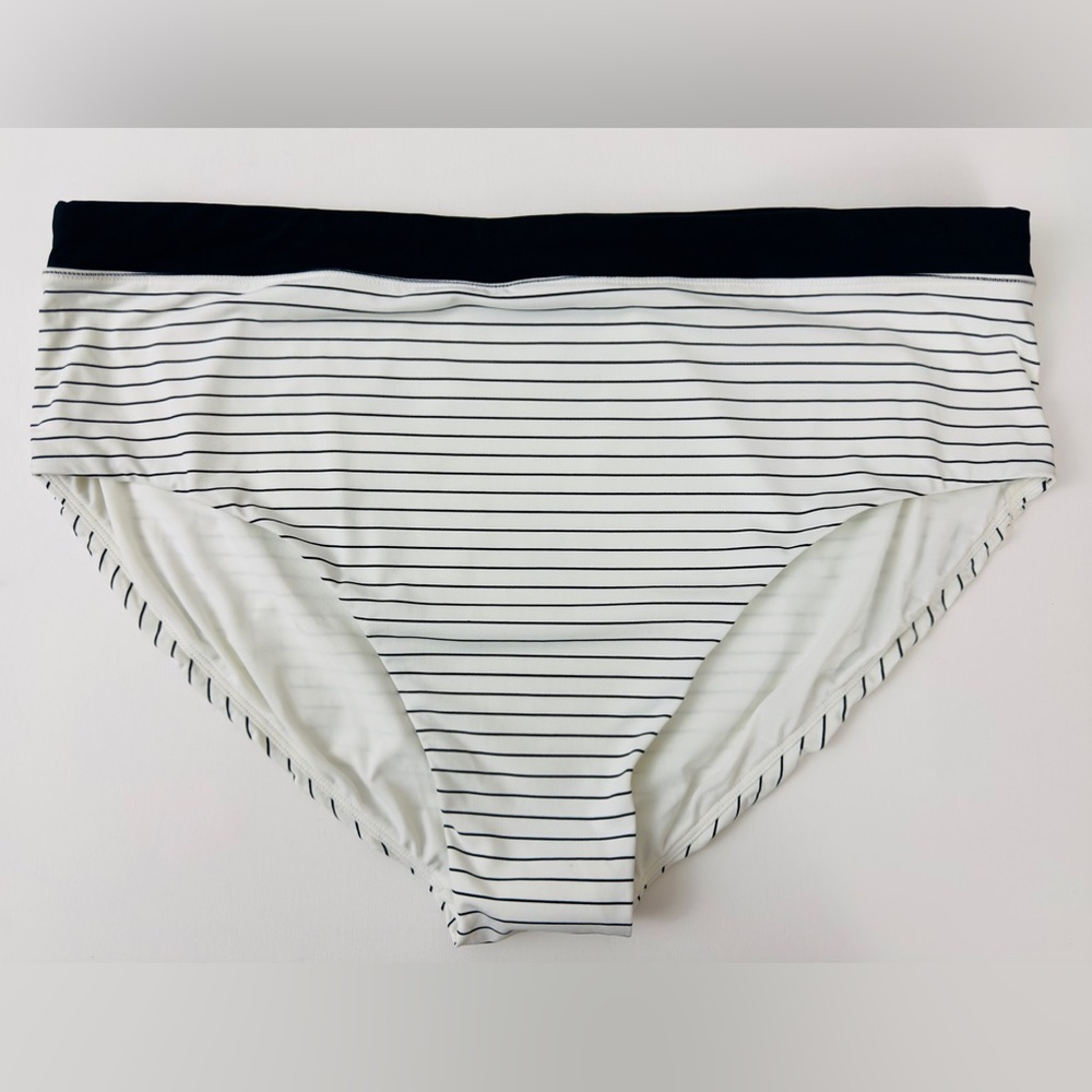 CALIA Caviar/Pure White Black Striped Mid Rise Moderate Coverage Swim Bottoms